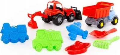 Set rëre Polesie 81414 Leon, me traktor ekskavator e kamion, me çantë shpine, shumëngjyrësh