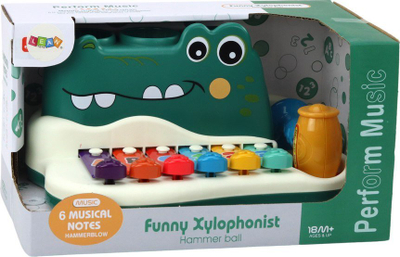 Lodër muzikore Leantoys Crocodile, ksilofon për fëmijë, dizajn me piano dhe topa, jeshile