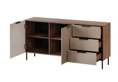 Komodë Cama Meble ALMERA, 156x42x75 cm, 3 sirtarë, walnut cashmere