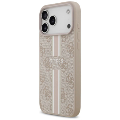 Këllëf telefoni Guess 4G Printed Stripes MagSafe për iPhone 17 Pro Max, rozë