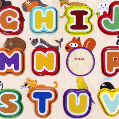 Puzzle druri bo “Alphabet and Animals”, 29 shkronja, edukativ, shumëngjyrësh