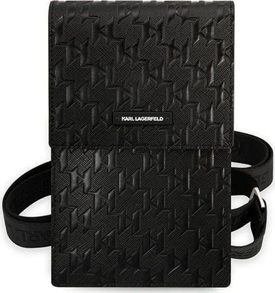Çantë për telefon Karl Lagerfeld Monogram Plate, lëkurë ekologjike, rrip i heqshëm, e zezë