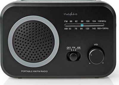Radio portabël Nedis RDFM1330GY, AM/FM, analoge, e zezë gri