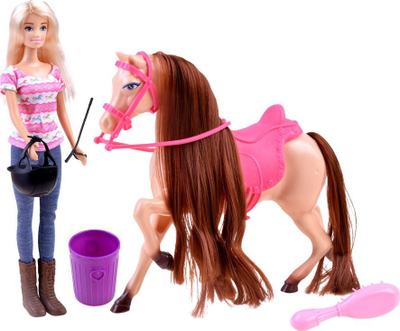Set lodër Anlily Jockey Doll ZA3919, kukull me kal, aksesorë, rozë