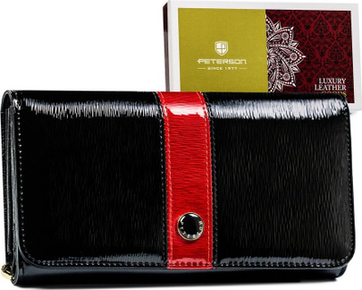 Portofol goca Peterson Leather, lëkurë, RFID, i zi me të kuqe