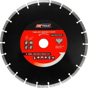 Дијамантски диск сегмент AWTools AW45300, 300mm, отвор 25.4mm со редукција на 22.2mm
