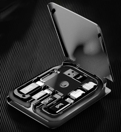 Set aksesorësh universal Budi DC515CB, multi-funksional, kabllo Type‑C në Type‑C, i zi