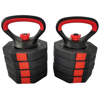 Set pesha EB Fit Dumbbells 4 në 1, 20 kg, rregullueshëm, i zi me të kuqe