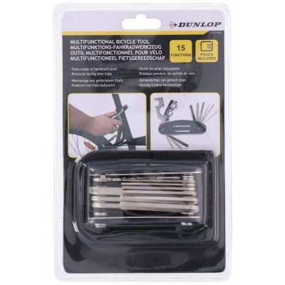 Set veglash biçiklete Dunlop Multi Tool, 15 funksione, me këllëf, ngjyrë e zezë