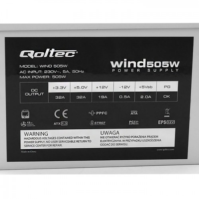 Furnizim energjie Qoltec Wind, 505W, ATX, me ventilator 120mm