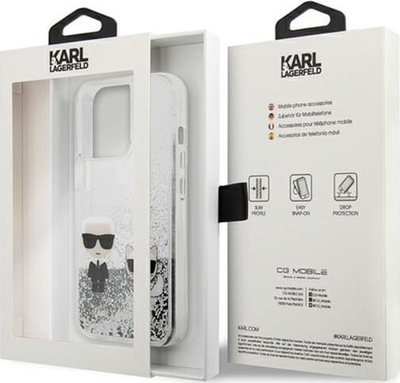 Kapak telefoni Karl Lagerfeld KLHCP13LGKCS, për iPhone 13 Pro, Liquid Glitter, argjendtë