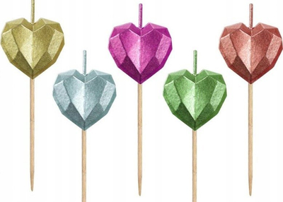 Qirinj dekorativë për tortë Godan Hearts, metalikë, 5 copë, shumëngjyrësh