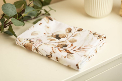 Batanije muslin Sensillo Eucalyptus, 80x100 cm, 100% pambuk, dy shtresa, e bardhë me figura bimore