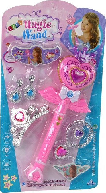 Set lojërash Leantoys Magic Wand, shkop magjik interaktiv, aksesorë, rozë