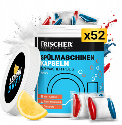 Kapsula për ene-larese Frischer Professional 3n1, 52 cope, ere limoni