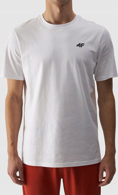 Bluzë T-shirt për burra 4F M 4FWMM00TTSHM1843, 100% pambuk, prerje regular, e bardhë