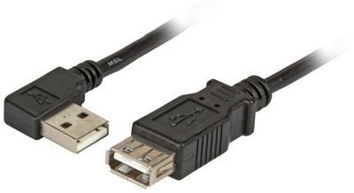 Kabllo USB 2.0 A mashkull në A femër, 1m, kënd majtas, e zezë