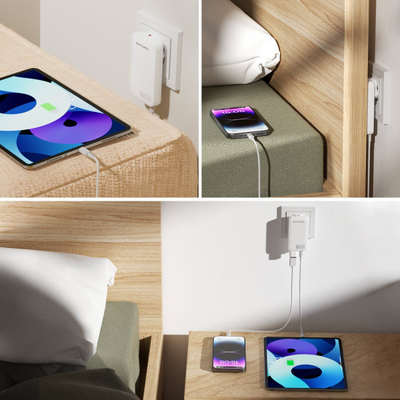 Karikues muri 4smarts FlatPlug Slim Dual, 65W GaN, 2x USB C, i bardhë