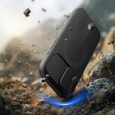 Mbrojtëse telefoni Tech-Protect Kevlar Aura MagSafe për iPhone 17, me këmbë mbështetje, magnetike MagSafe, e zezë
