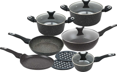 Set tenxheresh dhe tiganësh Klausberg KB-7201, 12 pjesë, veshje graniti, i hirtë