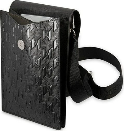 Çantë për telefon Karl Lagerfeld Monogram Plate, lëkurë ekologjike, rrip i heqshëm, e zezë
