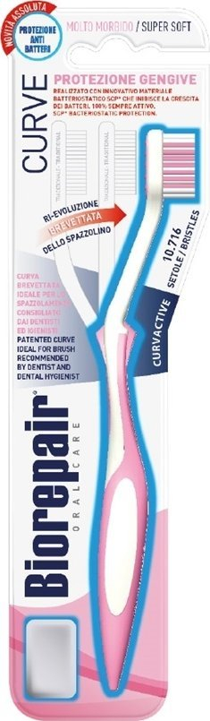 Четка за заби BlanX Biorepair Curve Super Soft, многу меки влакна, длабинско чистење, повеќебојна