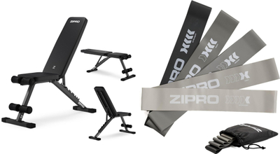 Set bankë fitnesi Zipro Stride + shirita Gumy Mini Band, e rregullueshme, 5 shirita rezistence, e zezë