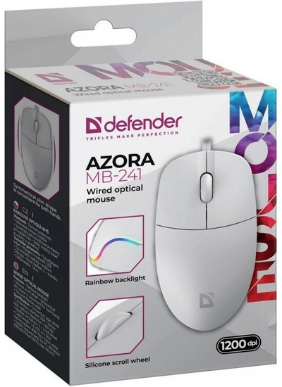 Maus me kabllo Azora MB-241, 1200 DPI, ndriçim RGB, i bardhë