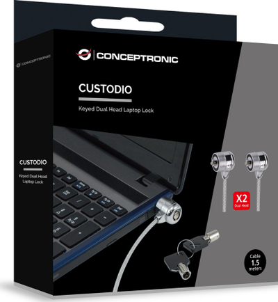 Bravë sigurie për laptop Conceptronic CNBSLOCK15T, kabllo 1.5m, dy koka, me çelës
