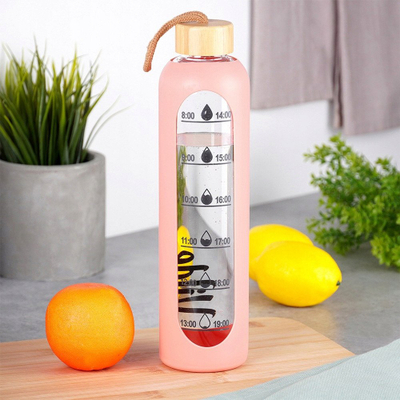 Shishe uji Vilde qelqi, 1L, mbështjellës silikoni, rozë salmon