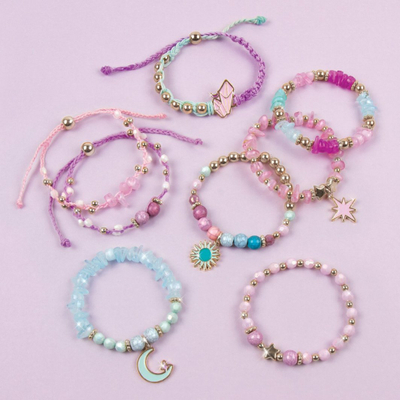 Set bërje byzylykësh Make It Real Celestial Stone Bracelets, deri 8 byzylykë, për fëmijë, shumëngjyrësh