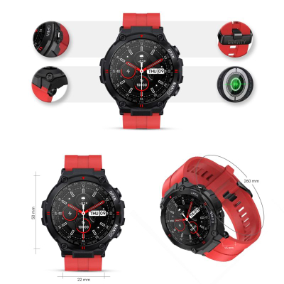 Ora e mençme Gravity GT7-5, ekran 1.28", bateri 400mAh, e zezë me të kuqe