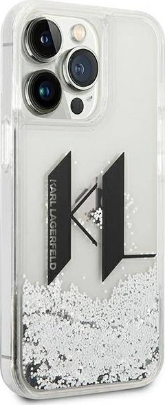 Mbulesë telefoni Karl Lagerfeld Liquid Glitter Big KL, për iPhone 14 Pro, e fortë, argjendtë