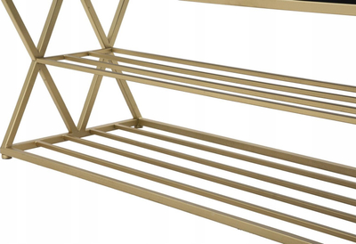 Stol këpucësh Velvet Classic, 120x40x45 cm, metal i artë, ulëse e zezë