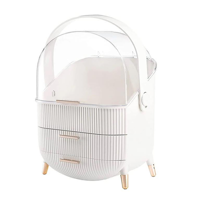 Raft kozmetike transparent me jeshile, bardhë 29*19*38cm. UNIMIKS