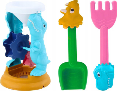 Set lodrash me rërë Leantoys Dinosaurs L, mullir, lopatë dhe forma, shumëngjyrësh