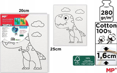Kanavacë pikture MP me dinosaurë, 20 x 25 cm, 280 g m², me shumë ngjyra
