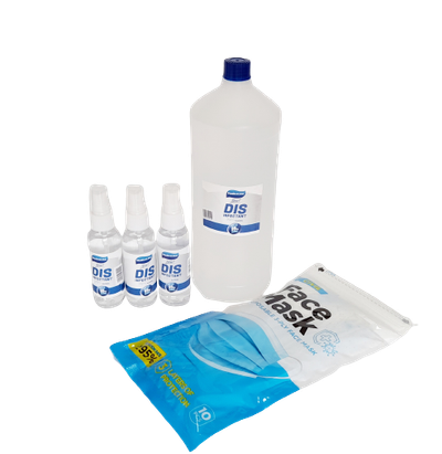 Set 3 dezinfektues 60ml DAE3, alkool etilik 1L, 10 maska