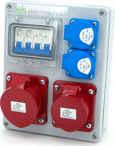 Panel shpërndarës pune Mikul 32A me 4 dalje, 16A me 4 dalje, 2x GS, me kuti mbrojtëse