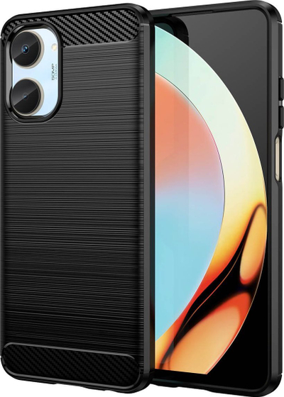 Kapak telefoni Carbon Case për Realme 10, silikon fleksibël TPU, anti-gërvishtëse, i zi