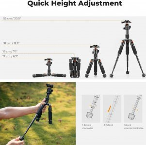 Tripod tavoline K&amp;F Concept Mini Desktop, 20.5 52cm, kokë 360°, i zi