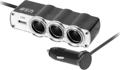 Ndajës për çakmak makine PeiYing PY-CHR0010, 3 dalje 12V/24V, port USB, i zi