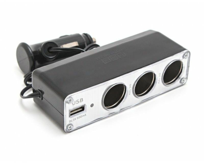 Ndarës çakmaku veture King K-KSU-206, 3 dalje 12V, port USB, i zi