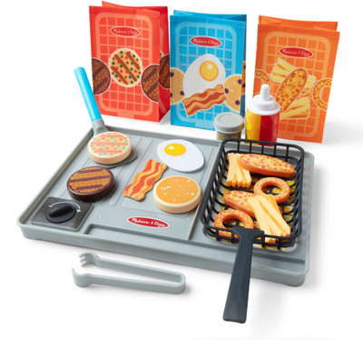 Set lojrash druri Melissa and Doug Flip and Fry Grill, rolplej kuzhine, për kalamaj 3+