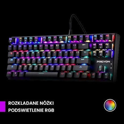 Set gaming Preyon Blue Blitz Claw PBBC87B dhe Falcon PFG27B, tastierë mekanike me kabllo, maus gaming me kabllo, i zi