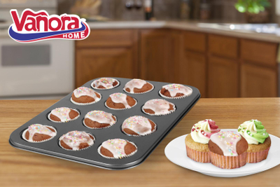Tepsi për cupcake Vanora Home, 26.5 x 35 cm, 12 forma, çelik inox