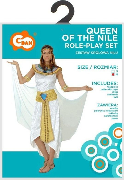 Kostum për rritur Queen of the Nile, masa M, i bardhë me detaje me ari