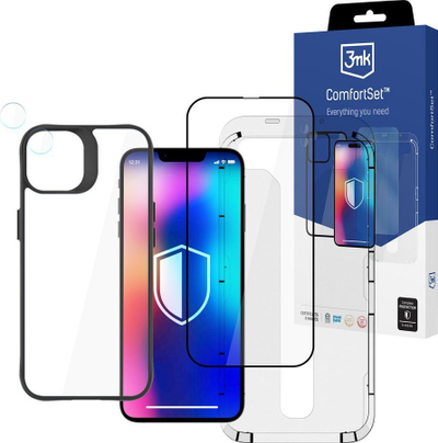 Set mbrojtës 4 në 1 3mk Comfort Set për iPhone 14 Plus, këllëf Satin Armor Case+, 2x xham mbrojtës, i zi