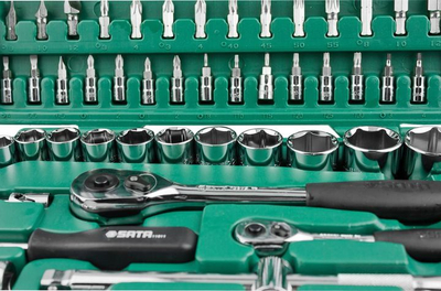 Set çelësa me koka SATA XXL 09013, 86 copa, 1/4" dhe 1/2", me kuti plastike jeshile