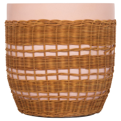 Tavolinë ndihmëse VILHENA HM18166, fiber cement, rattan, rozë natyrale